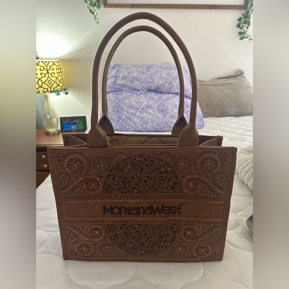 Montana West Tan Tote with Intricate Design